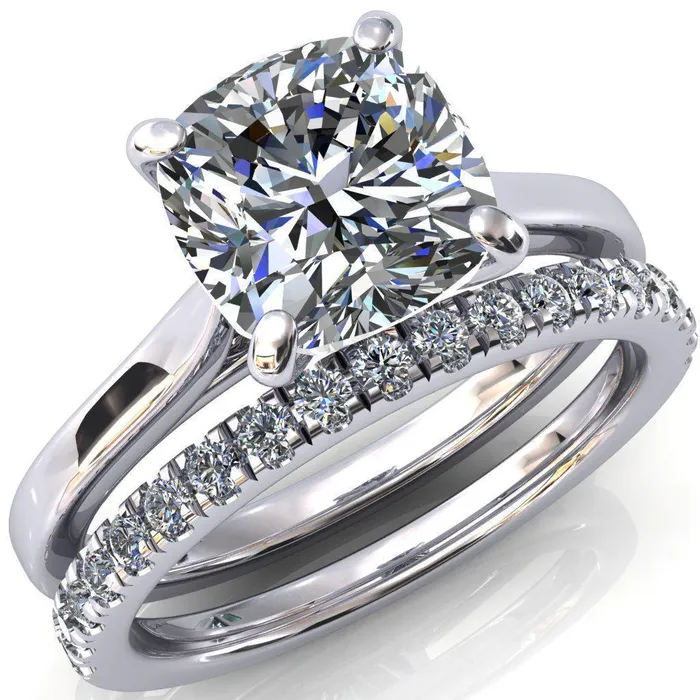 Rings Fire Brilliance Darci Cushion Moissanite 4 Prong Cathedral Solitaire Engagement Ring