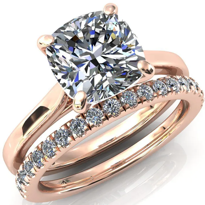 Rings Fire Brilliance Darci Cushion Moissanite 4 Prong Cathedral Solitaire Engagement Ring