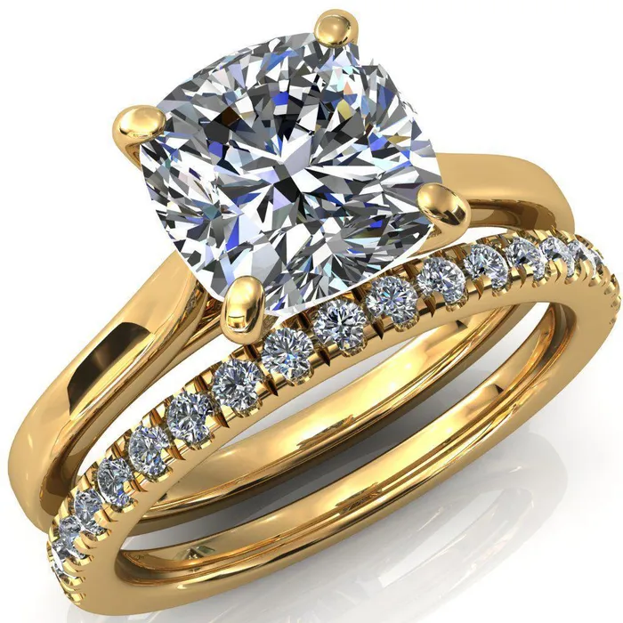 Rings Fire Brilliance Darci Cushion Moissanite 4 Prong Cathedral Solitaire Engagement Ring