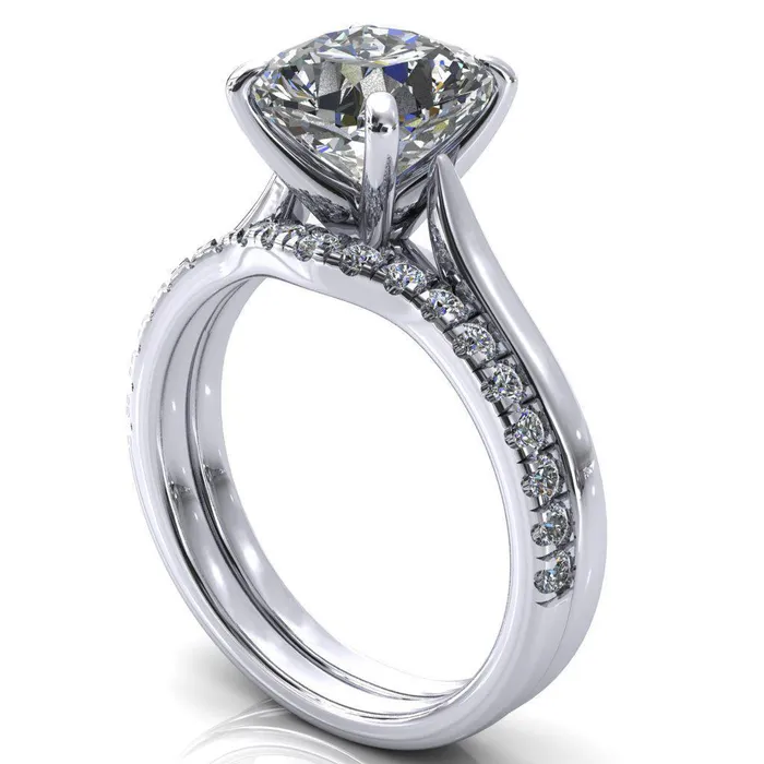 Rings Fire Brilliance Darci Cushion Moissanite 4 Prong Cathedral Solitaire Engagement Ring