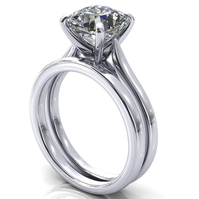 Rings Fire Brilliance Darci Cushion Moissanite 4 Prong Cathedral Solitaire Engagement Ring
