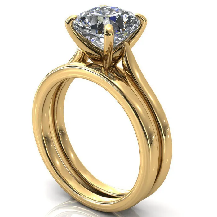 Rings Fire Brilliance Darci Cushion Moissanite 4 Prong Cathedral Solitaire Engagement Ring