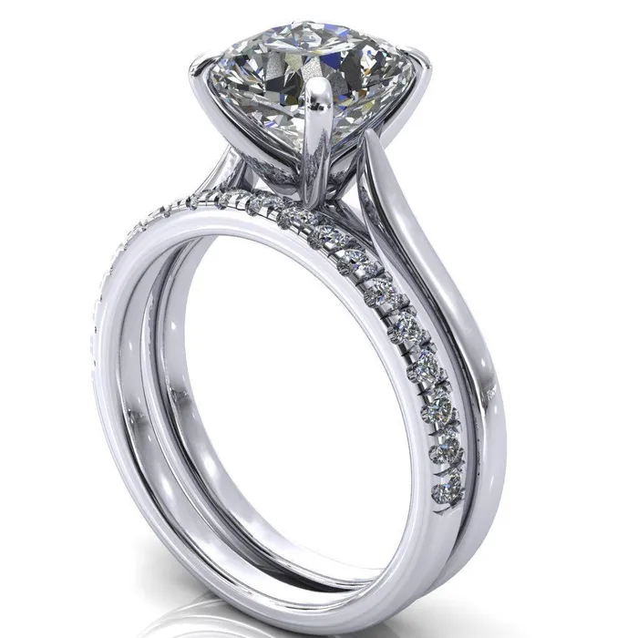 Rings Fire Brilliance Darci Cushion Moissanite 4 Prong Cathedral Solitaire Engagement Ring