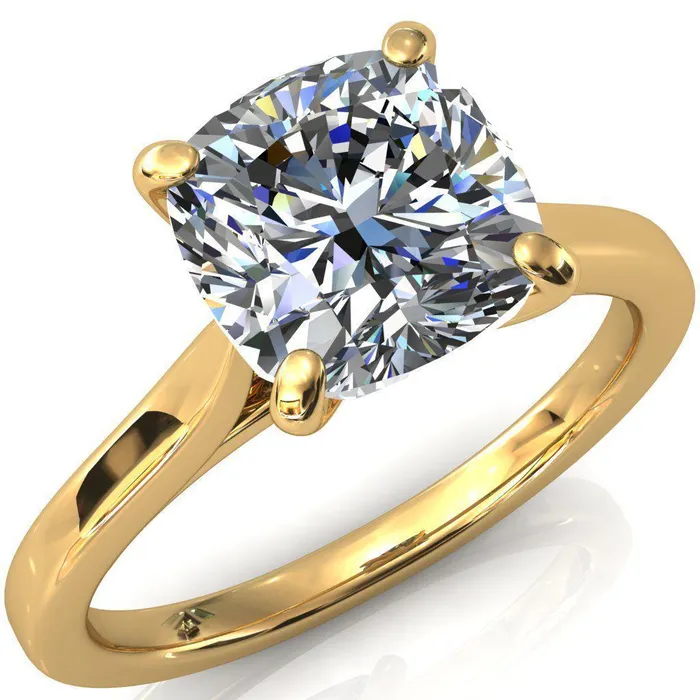 Rings Fire Brilliance Darci Cushion Moissanite 4 Prong Cathedral Solitaire Engagement Ring