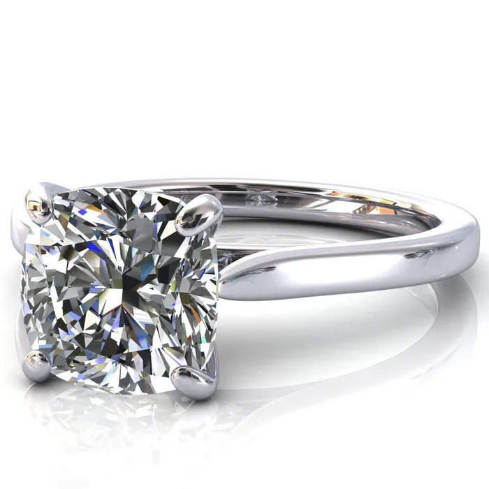 Rings Fire Brilliance Darci Cushion Moissanite 4 Prong Cathedral Solitaire Engagement Ring