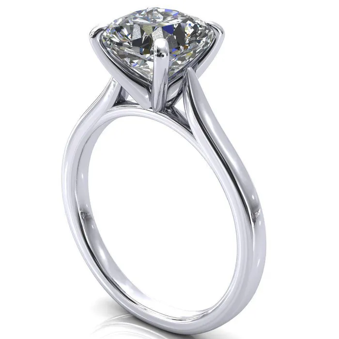 Rings Fire Brilliance Darci Cushion Moissanite 4 Prong Cathedral Solitaire Engagement Ring