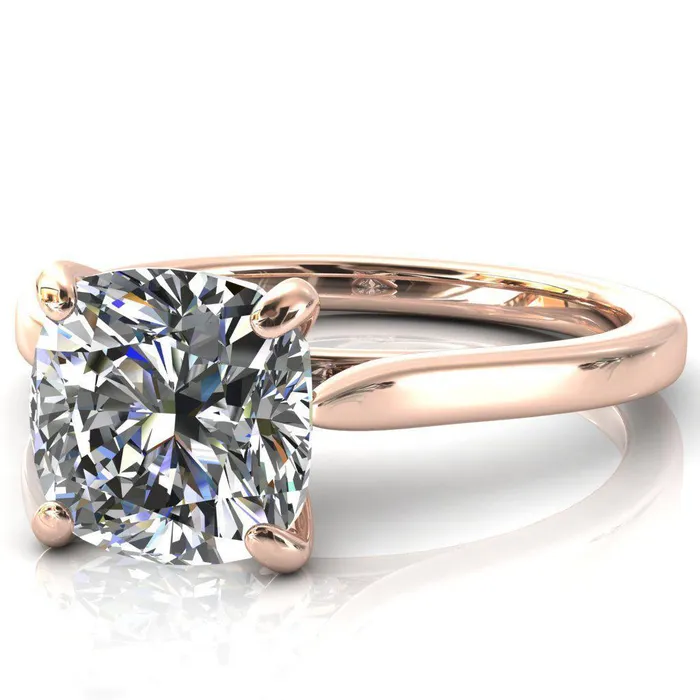Rings Fire Brilliance Darci Cushion Moissanite 4 Prong Cathedral Solitaire Engagement Ring