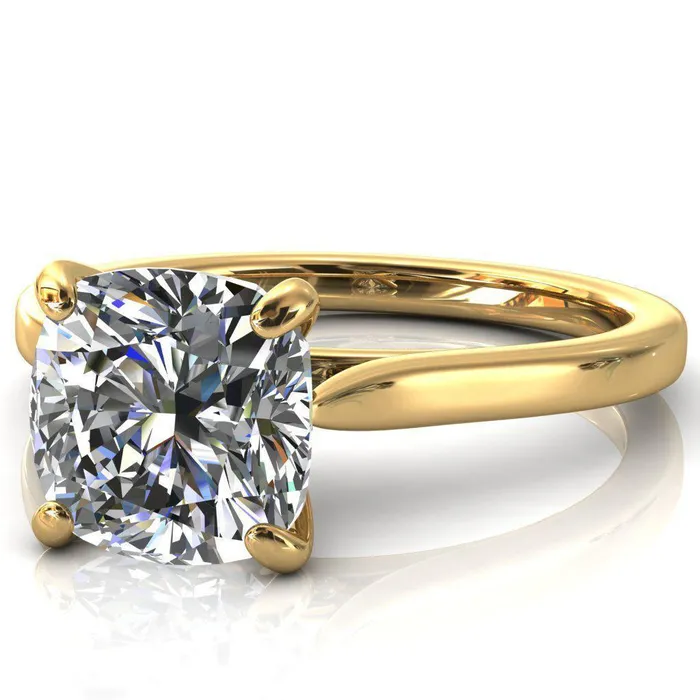 Rings Fire Brilliance Darci Cushion Moissanite 4 Prong Cathedral Solitaire Engagement Ring