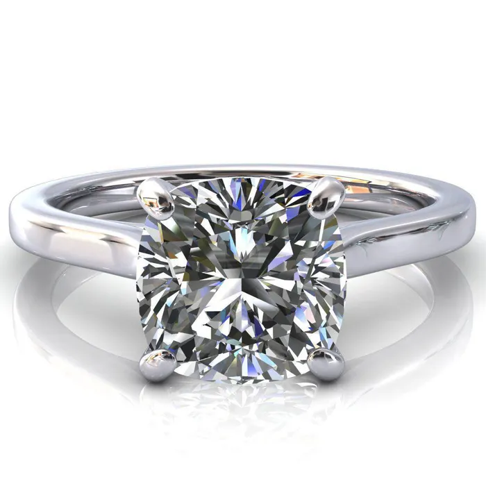 Rings Fire Brilliance Darci Cushion Moissanite 4 Prong Cathedral Solitaire Engagement Ring