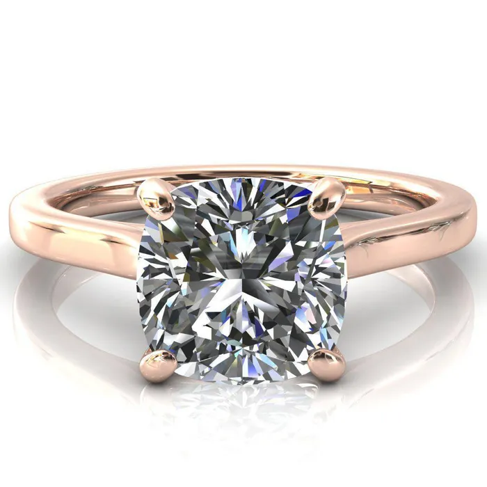 Rings Fire Brilliance Darci Cushion Moissanite 4 Prong Cathedral Solitaire Engagement Ring