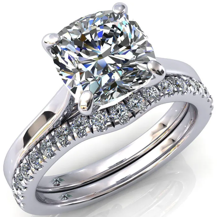 Rings Fire Brilliance Darci Cushion Moissanite 4 Prong Cathedral Solitaire Engagement Ring