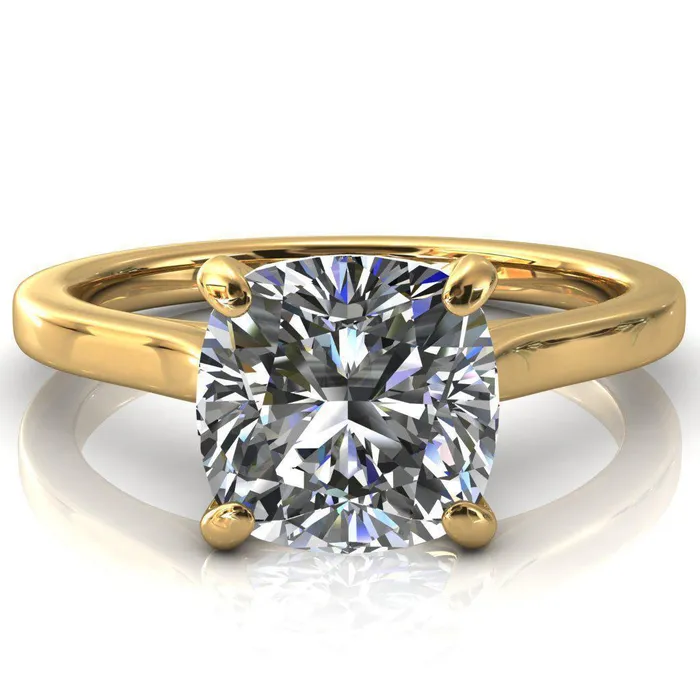 Rings Fire Brilliance Darci Cushion Moissanite 4 Prong Cathedral Solitaire Engagement Ring