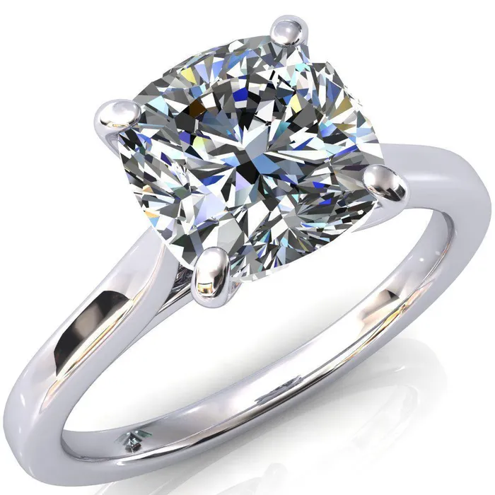 Rings Fire Brilliance Darci Cushion Moissanite 4 Prong Cathedral Solitaire Engagement Ring