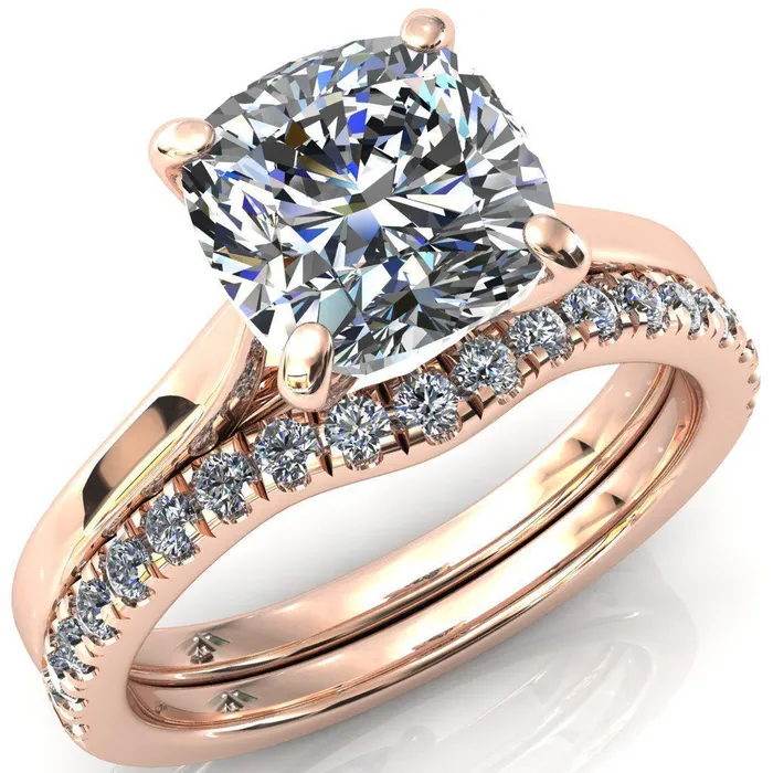 Rings Fire Brilliance Darci Cushion Moissanite 4 Prong Cathedral Solitaire Engagement Ring