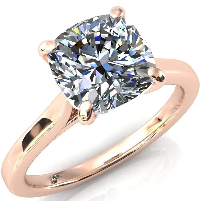 Rings Fire Brilliance Darci Cushion Moissanite 4 Prong Cathedral Solitaire Engagement Ring