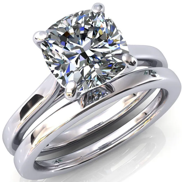 Rings Fire Brilliance Darci Cushion Moissanite 4 Prong Cathedral Solitaire Engagement Ring