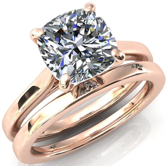 Rings Fire Brilliance Darci Cushion Moissanite 4 Prong Cathedral Solitaire Engagement Ring