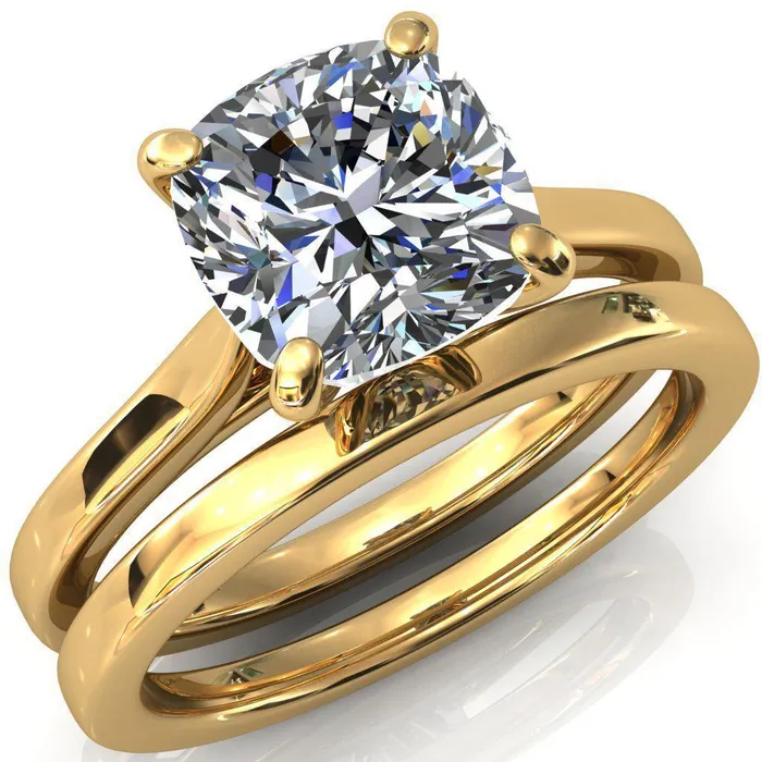 Rings Fire Brilliance Darci Cushion Moissanite 4 Prong Cathedral Solitaire Engagement Ring