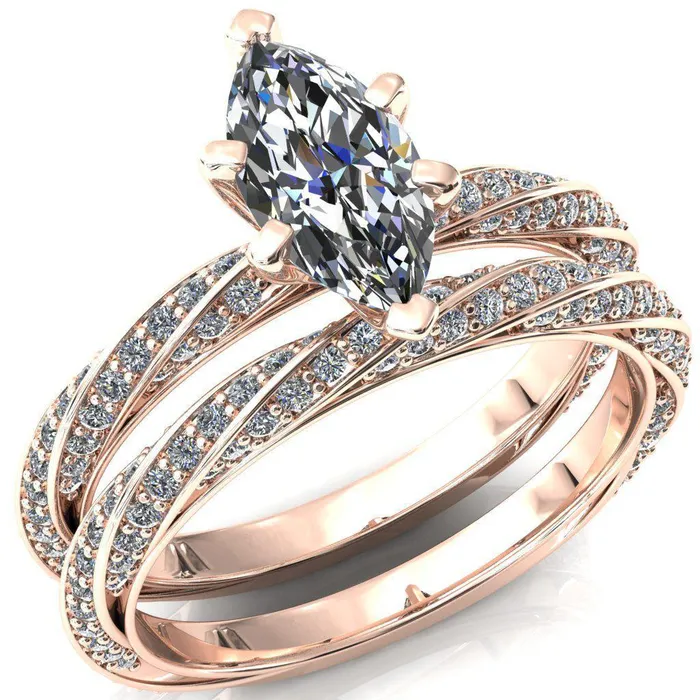 Rings Fire Brilliance Elysia Marquise Moissanite 6 Prong 34 Eternity Diamond Accent Ring Rings Fire Brilliance Elysia Marquise Moissanite 6 Prong 34 Eternity Diamond Accent Ring