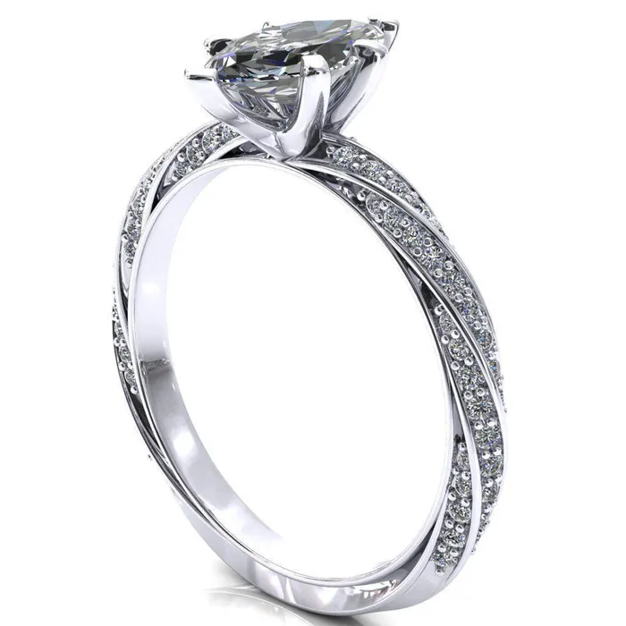 Rings Fire Brilliance Elysia Marquise Moissanite 6 Prong 34 Eternity Diamond Accent Ring