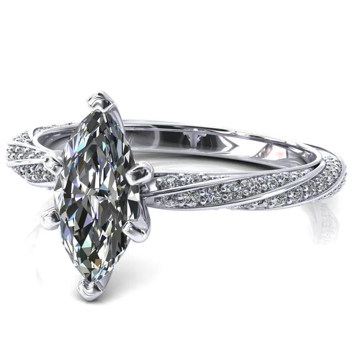 Rings Fire Brilliance Elysia Marquise Moissanite 6 Prong 34 Eternity Diamond Accent Ring