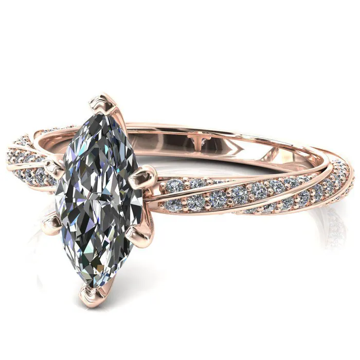 Rings Fire Brilliance Elysia Marquise Moissanite 6 Prong 34 Eternity Diamond Accent Ring