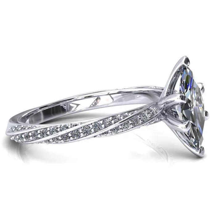 Rings Fire Brilliance Elysia Marquise Moissanite 6 Prong 34 Eternity Diamond Accent Ring