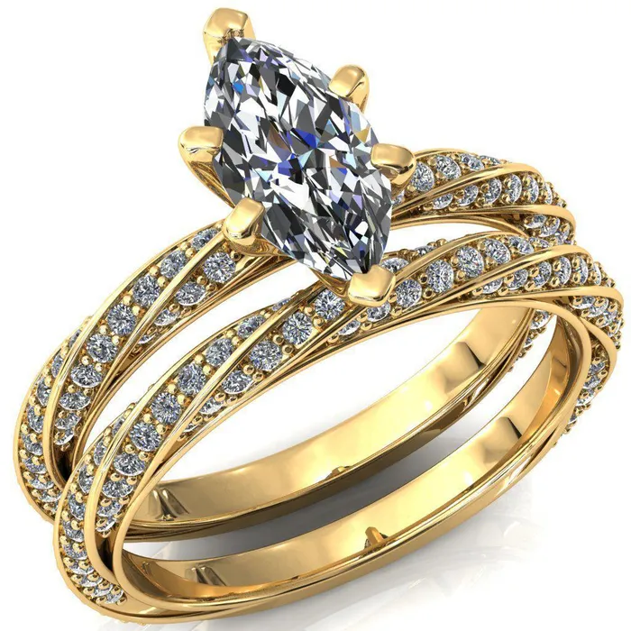Rings Fire Brilliance Elysia Marquise Moissanite 6 Prong 34 Eternity Diamond Accent Ring