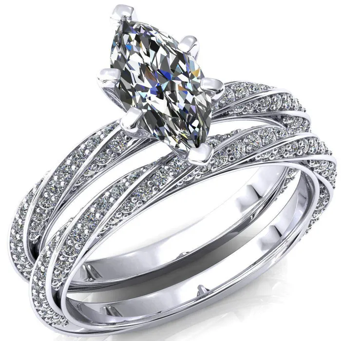 Rings Fire Brilliance Elysia Marquise Moissanite 6 Prong 34 Eternity Diamond Accent Ring