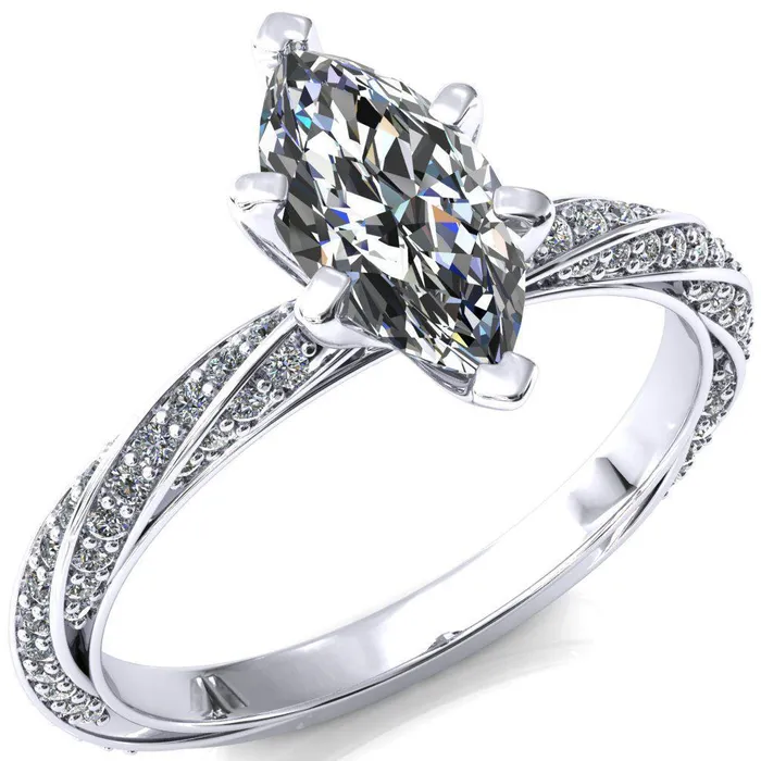 Rings Fire Brilliance Elysia Marquise Moissanite 6 Prong 34 Eternity Diamond Accent Ring