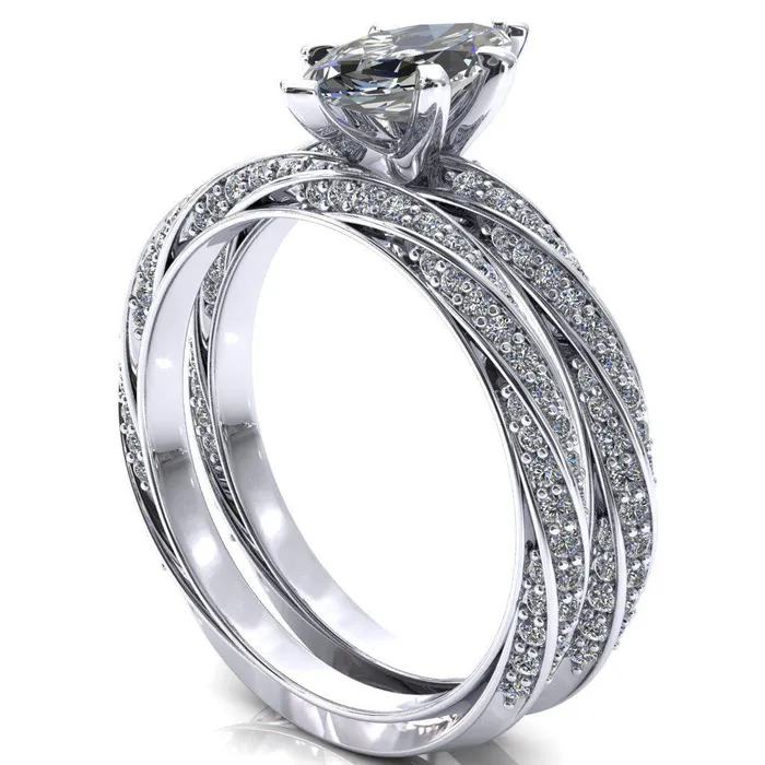 Rings Fire Brilliance Elysia Marquise Moissanite 6 Prong 34 Eternity Diamond Accent Ring