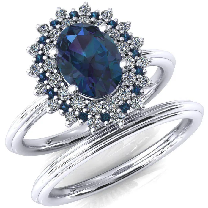 Rings Fire Brilliance Eridanus Oval Alexandrite Cluster Diamond and Alexandrite Halo Wedding Ring ver1 Rings Fire Brilliance Eridanus Oval Alexandrite Cluster Diamond and Alexandrite Halo Wedding Ring ver1