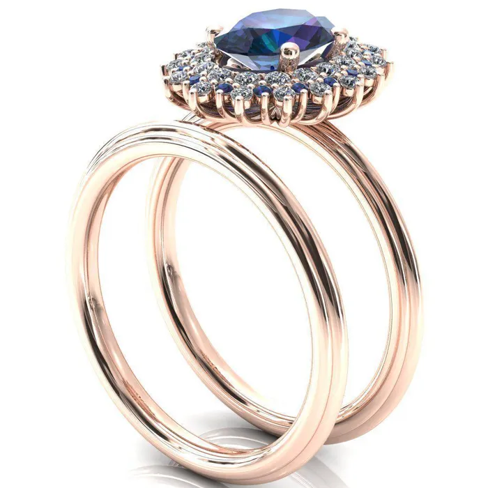 Rings Fire Brilliance Eridanus Oval Alexandrite Cluster Diamond and Alexandrite Halo Wedding Ring ver1