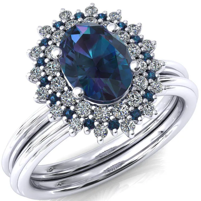 Rings Fire Brilliance Eridanus Oval Alexandrite Cluster Diamond and Alexandrite Halo Wedding Ring ver1
