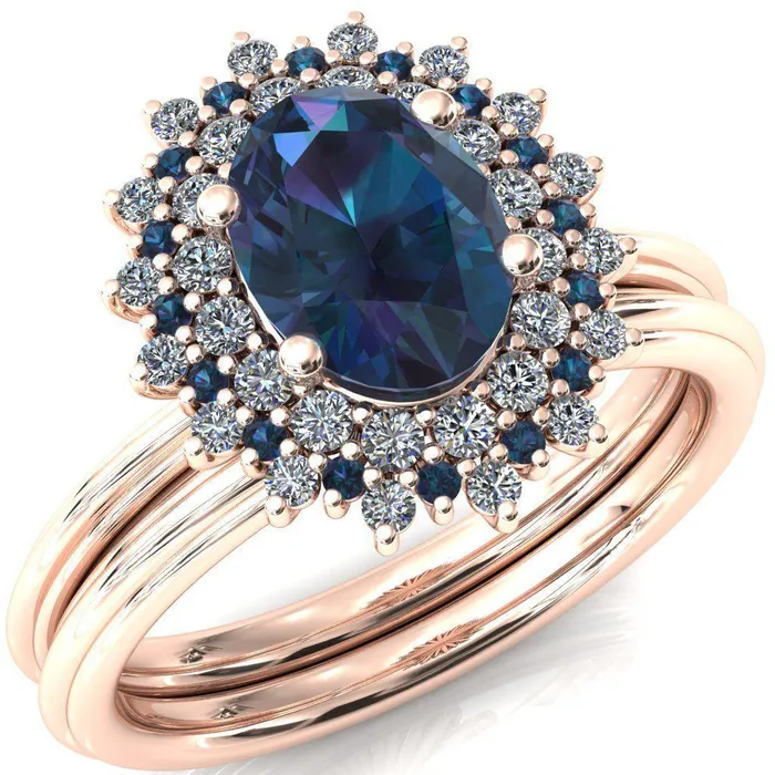 Rings Fire Brilliance Eridanus Oval Alexandrite Cluster Diamond and Alexandrite Halo Wedding Ring ver1
