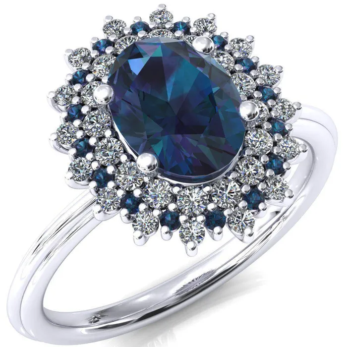 Rings Fire Brilliance Eridanus Oval Alexandrite Cluster Diamond and Alexandrite Halo Wedding Ring ver1