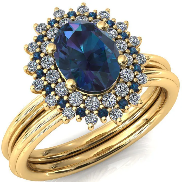Rings Fire Brilliance Eridanus Oval Alexandrite Cluster Diamond and Alexandrite Halo Wedding Ring ver1