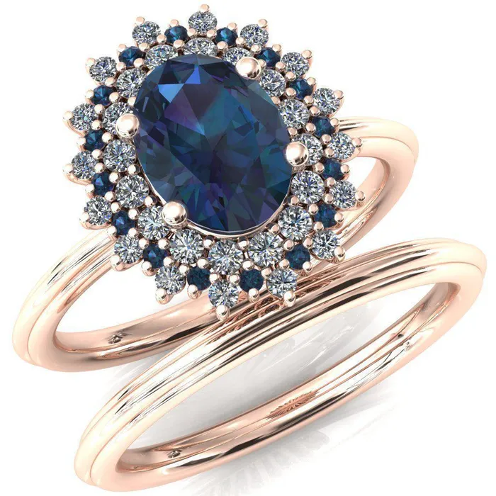 Rings Fire Brilliance Eridanus Oval Alexandrite Cluster Diamond and Alexandrite Halo Wedding Ring ver1