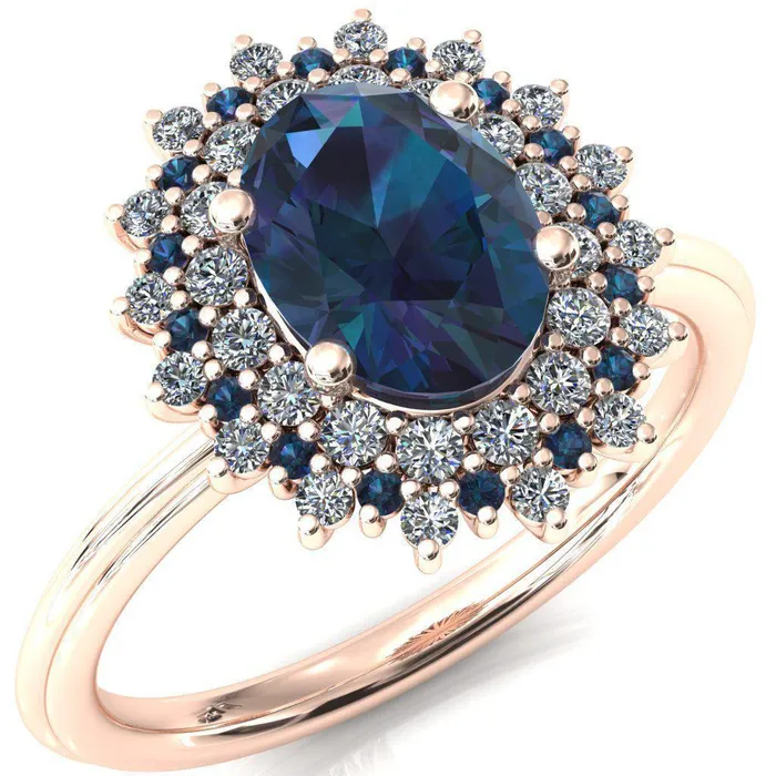 Rings Fire Brilliance Eridanus Oval Alexandrite Cluster Diamond and Alexandrite Halo Wedding Ring ver1