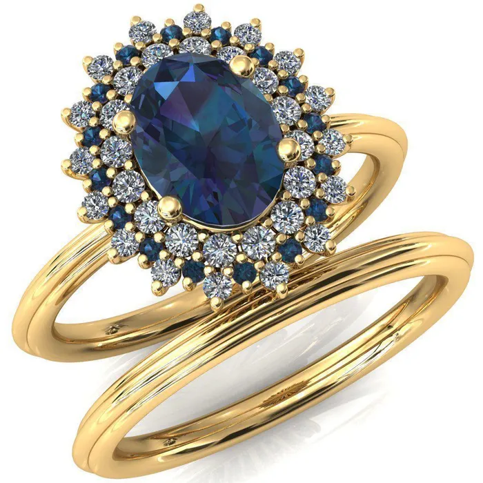 Rings Fire Brilliance Eridanus Oval Alexandrite Cluster Diamond and Alexandrite Halo Wedding Ring ver1