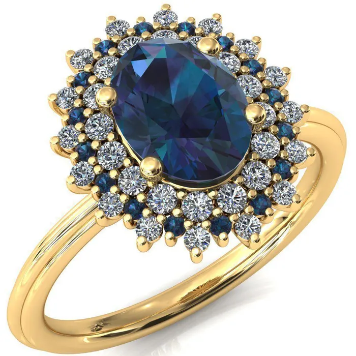 Rings Fire Brilliance Eridanus Oval Alexandrite Cluster Diamond and Alexandrite Halo Wedding Ring ver1
