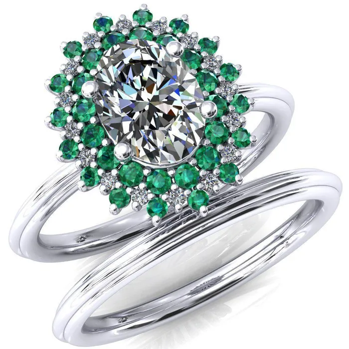 Rings Fire Brilliance Eridanus Oval Center Stone Cluster Diamond and Emerald Halo Wedding Ring ver3 Rings Fire Brilliance Eridanus Oval Center Stone Cluster Diamond and Emerald Halo Wedding Ring ver3