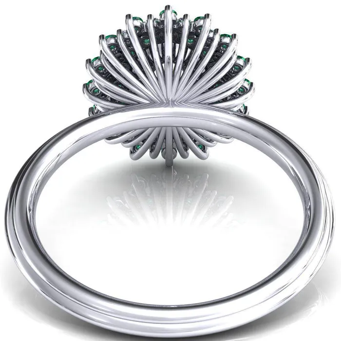 Rings Fire Brilliance Eridanus Oval Center Stone Cluster Diamond and Emerald Halo Wedding Ring ver3