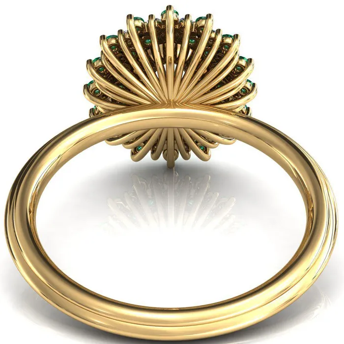Rings Fire Brilliance Eridanus Oval Center Stone Cluster Diamond and Emerald Halo Wedding Ring ver3