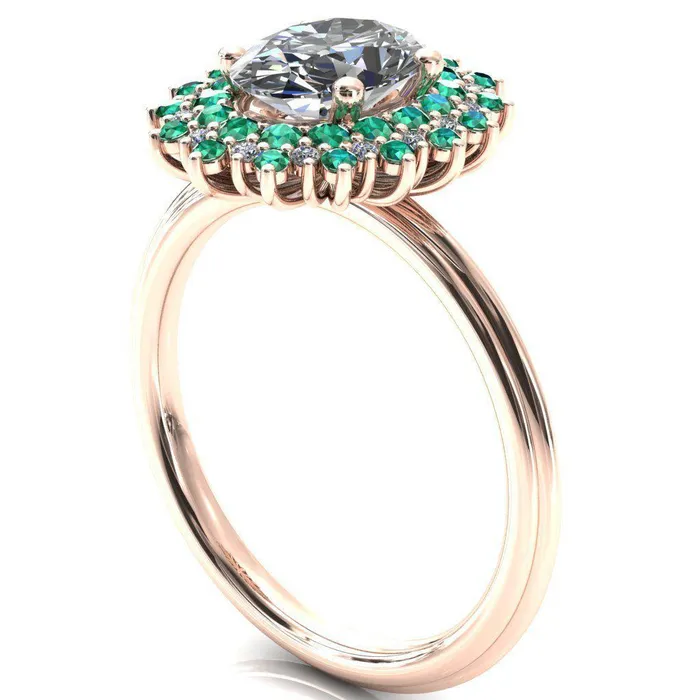 Rings Fire Brilliance Eridanus Oval Center Stone Cluster Diamond and Emerald Halo Wedding Ring ver3