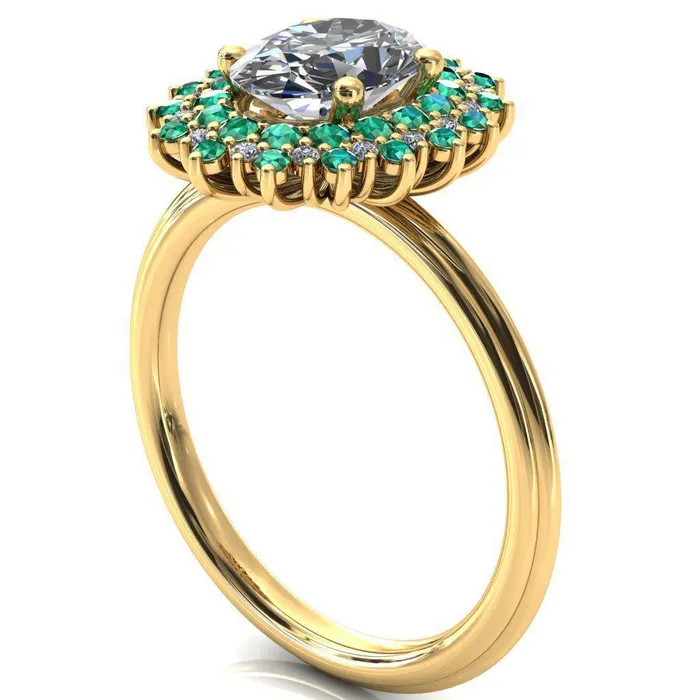 Rings Fire Brilliance Eridanus Oval Center Stone Cluster Diamond and Emerald Halo Wedding Ring ver3
