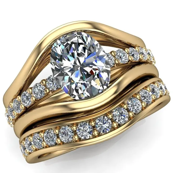 Rings Fire Brilliance JOHANNA 9X7MM OVAL FOREVER ONE MOISSANITE THICK BAND RING MATCHING DIAMOND BAND SET Rings Fire Brilliance JOHANNA 9X7MM OVAL FOREVER ONE MOISSANITE THICK BAND RING MATCHING DIAMOND BAND SET