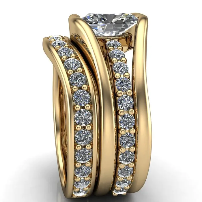 Rings Fire Brilliance JOHANNA 9X7MM OVAL FOREVER ONE MOISSANITE THICK BAND RING MATCHING DIAMOND BAND SET