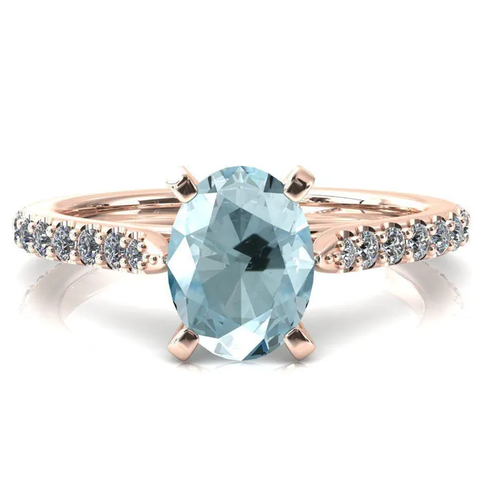 Rings Fire Brilliance Kelsy Oval Aqua Blue Spinel 4 Prong 34 Shared Scalloped Inverted Cathedral Ring