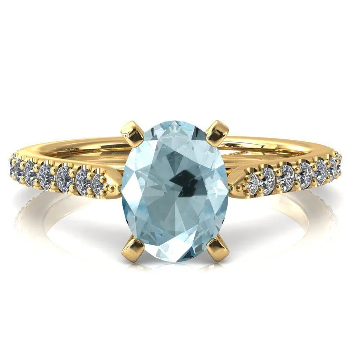 Rings Fire Brilliance Kelsy Oval Aqua Blue Spinel 4 Prong 34 Shared Scalloped Inverted Cathedral Ring